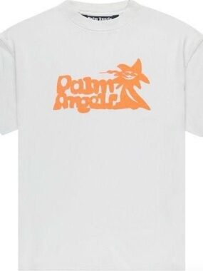 Palm Angels Kids White Tee with Orange Logo Graphic
